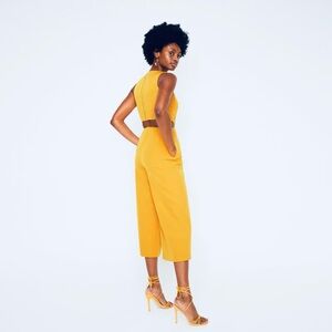 Warehouse Yellow Culotte Jumpsuit with Fitted Bodice. Size 8. SKU 466
